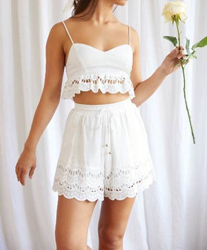 Eye Cotton Linen Shorts & Top set in White