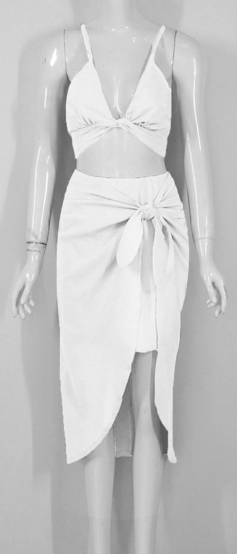 Beachy Skirt & Wrap Top Set in White
