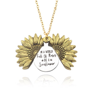 Sunflower Pendant Necklace "In A World Full Of Roses, Be A Sunflower" Gold