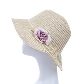 Bucket Hat with Rose Accent in Beige