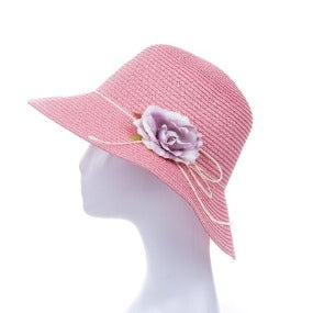 Bucket Hat with Rose Accent in Pink