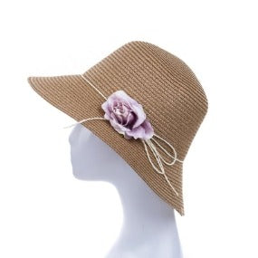 Bucket Hat with Rose Accent in Caramel