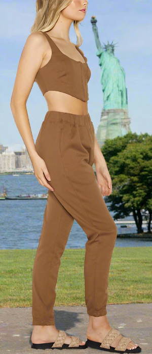 Corset Top & Sweat Pant Set in Chocolate