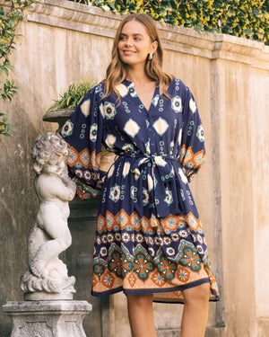 Long Sleeve Gypsy Maxi Dress in Navy Print