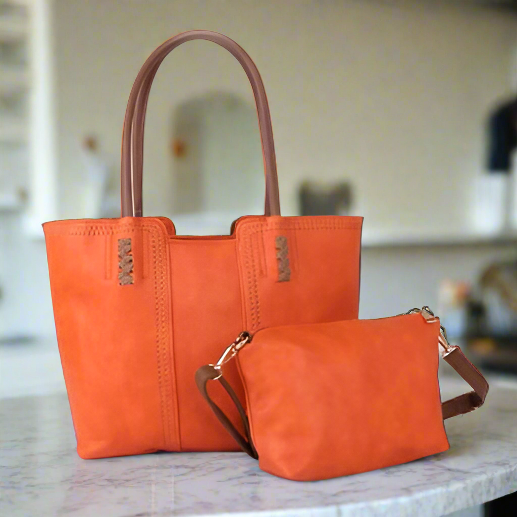 Large H Bag & Cosmetic Purse in Orange