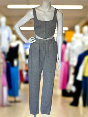 Corset Top & Sweat Pant Set in Grey