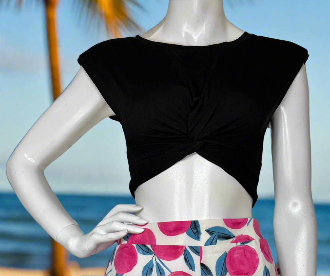 Twist Front Crop Top in Black