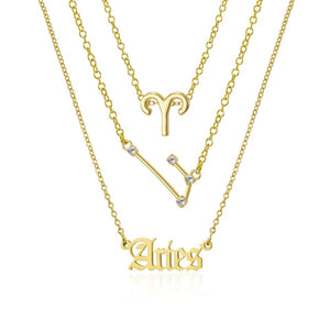 Aries Zodiac Necklace Triple Set Gold