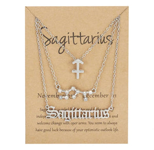 Sagittarius Zodiac Necklace Triple Set Silver 