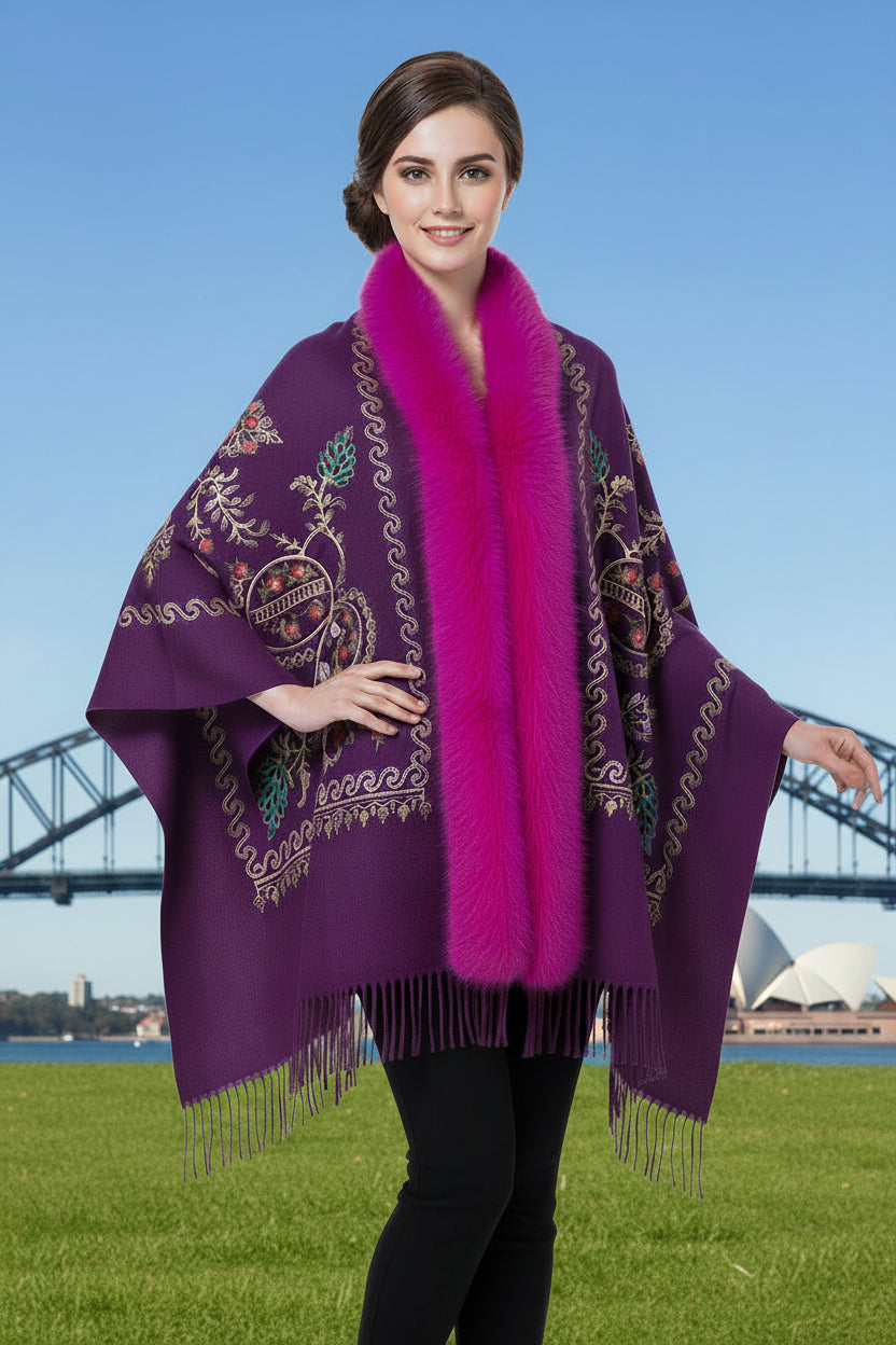 Faux Fur Trim Shawl