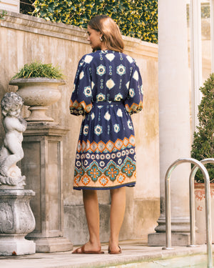 Long Sleeve Gypsy Maxi Dress in Navy Print