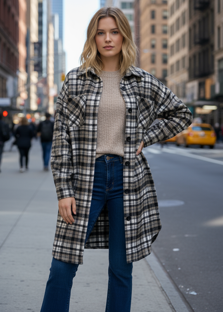 Shacket in Black Plaid