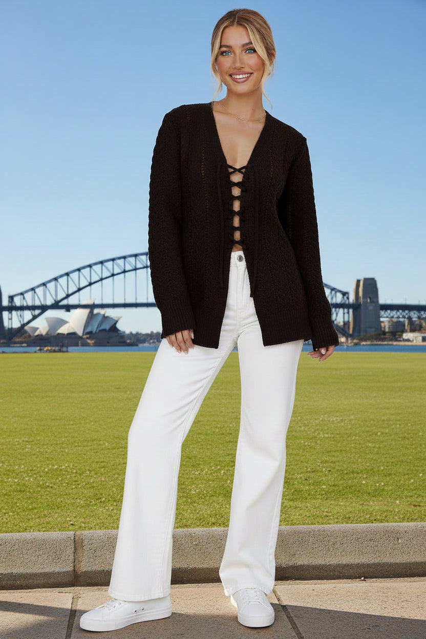 Trendy Lace Up Front Jumper