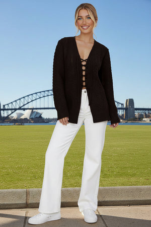 Trendy Lace Up Front Jumper