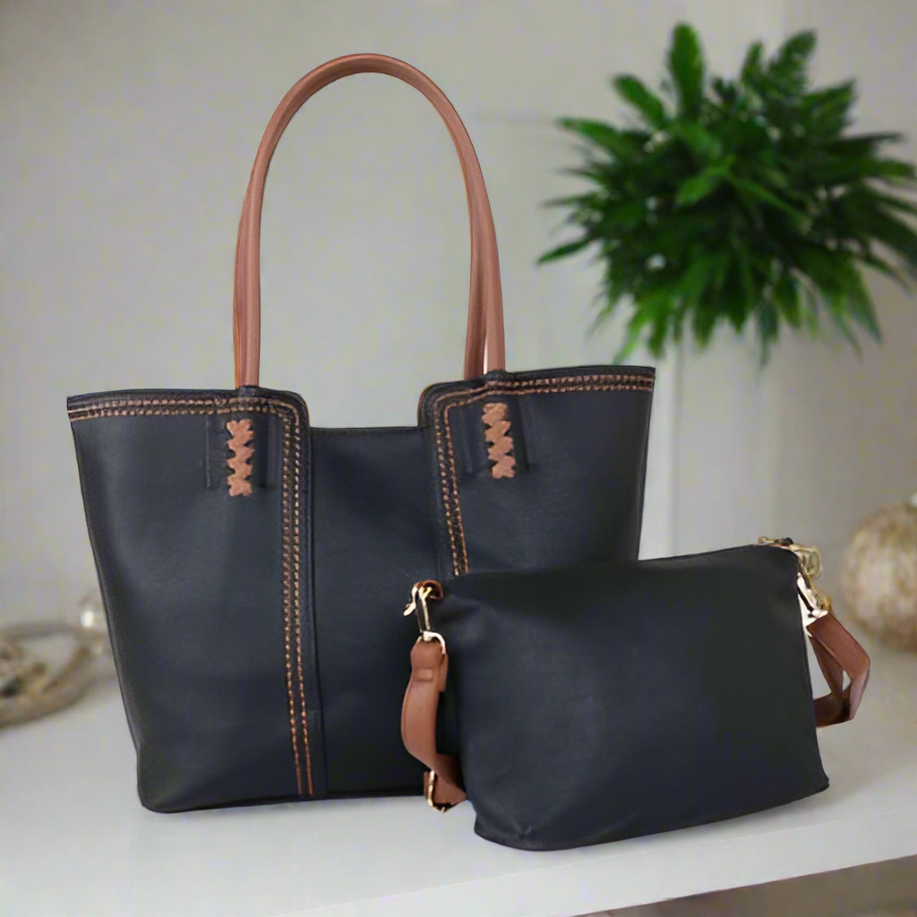 Large H Bag & Cosmetic Purse in Black