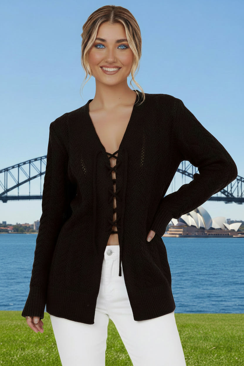 Trendy Lace Up Front Jumper