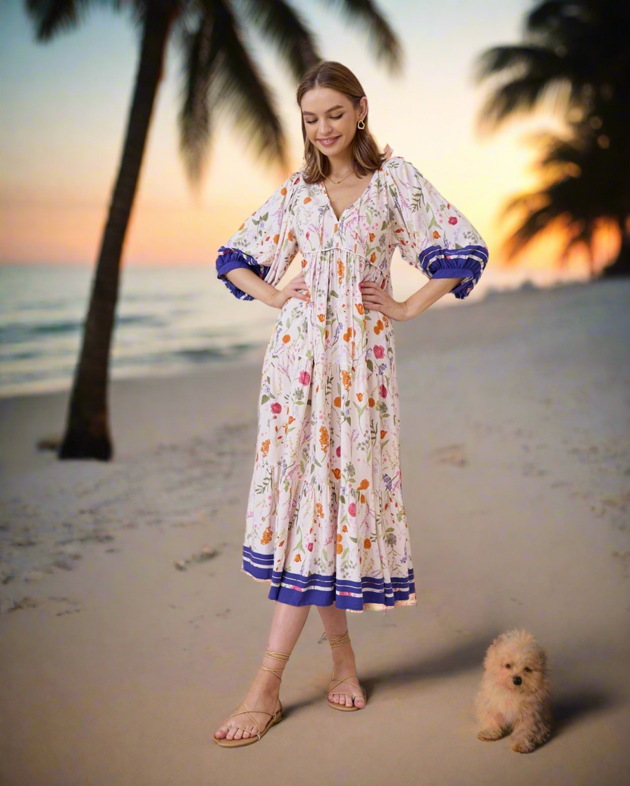 Autumn Boho Maxi Dress in Floral Print