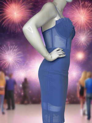 Corset Bodycon Mini Party Dress in Steel Blue Mesh