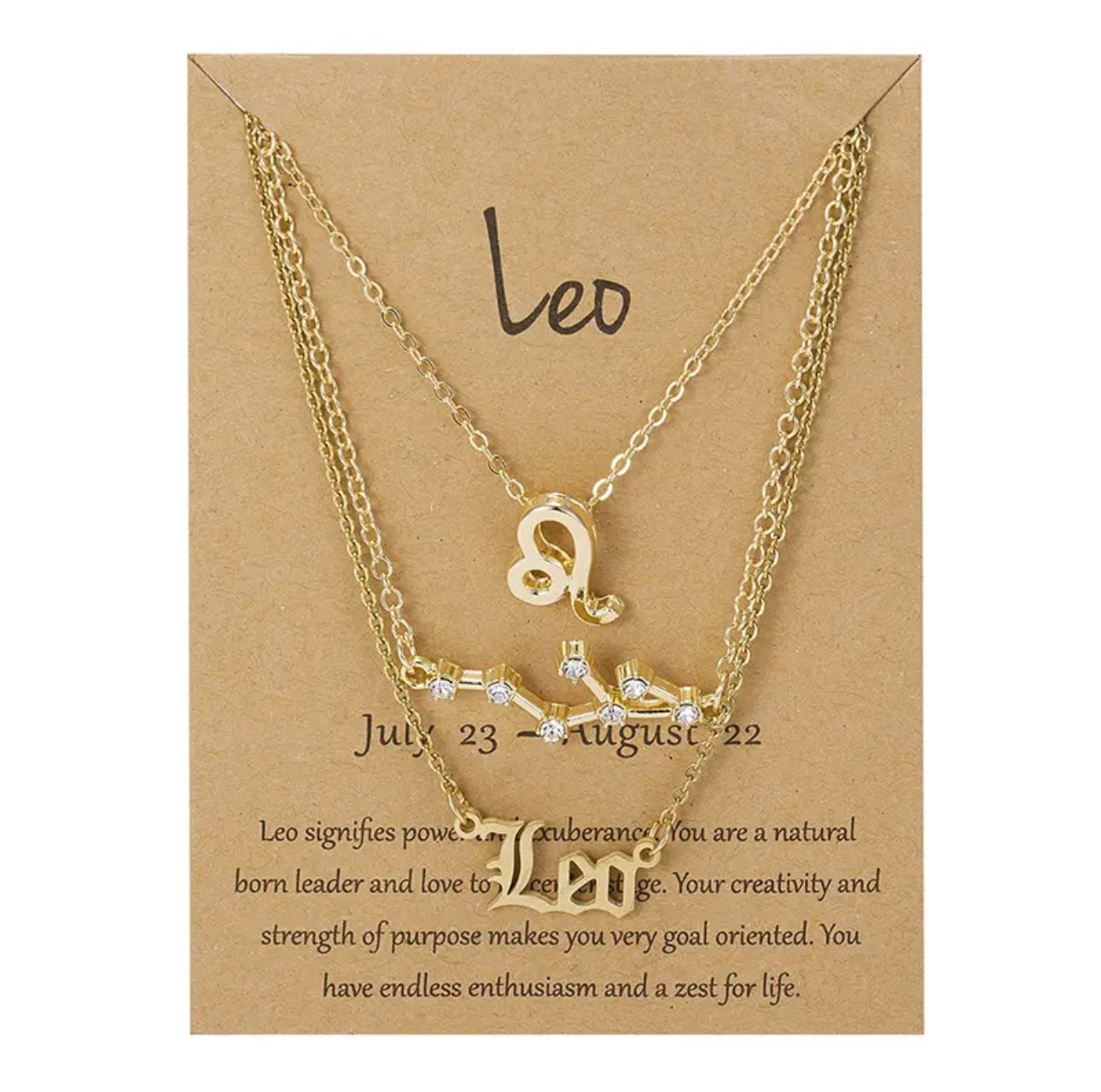 Leo Zodiac Necklace Triple Set Gold 