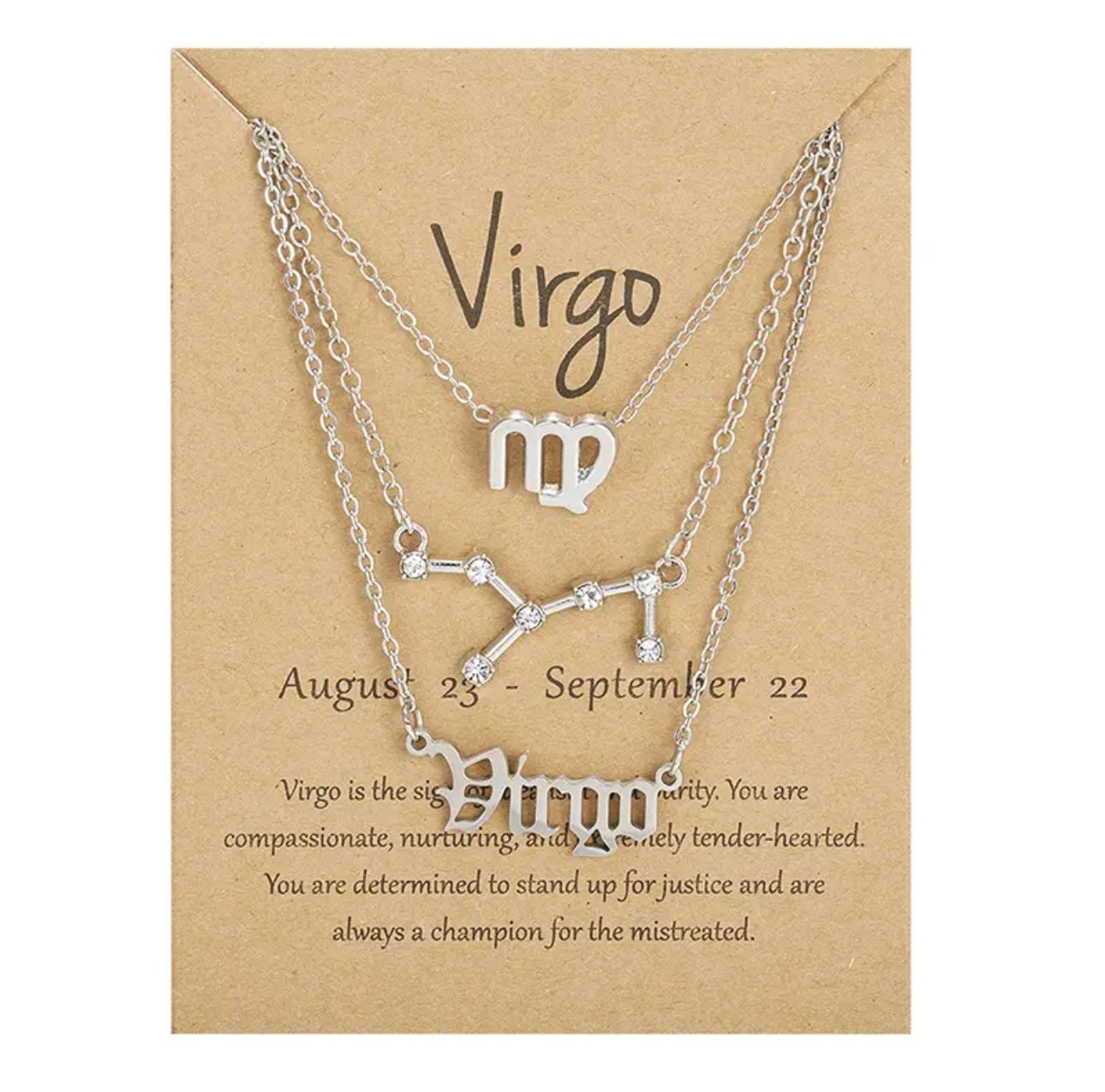 Virgo Zodiac Necklace Triple Set Silver 