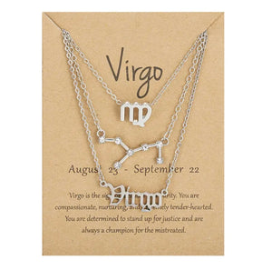 Virgo Zodiac Necklace Triple Set Silver 
