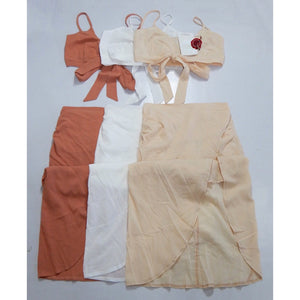 Beachy Skirt & Wrap Top Set in Terracotta, White or Beige
