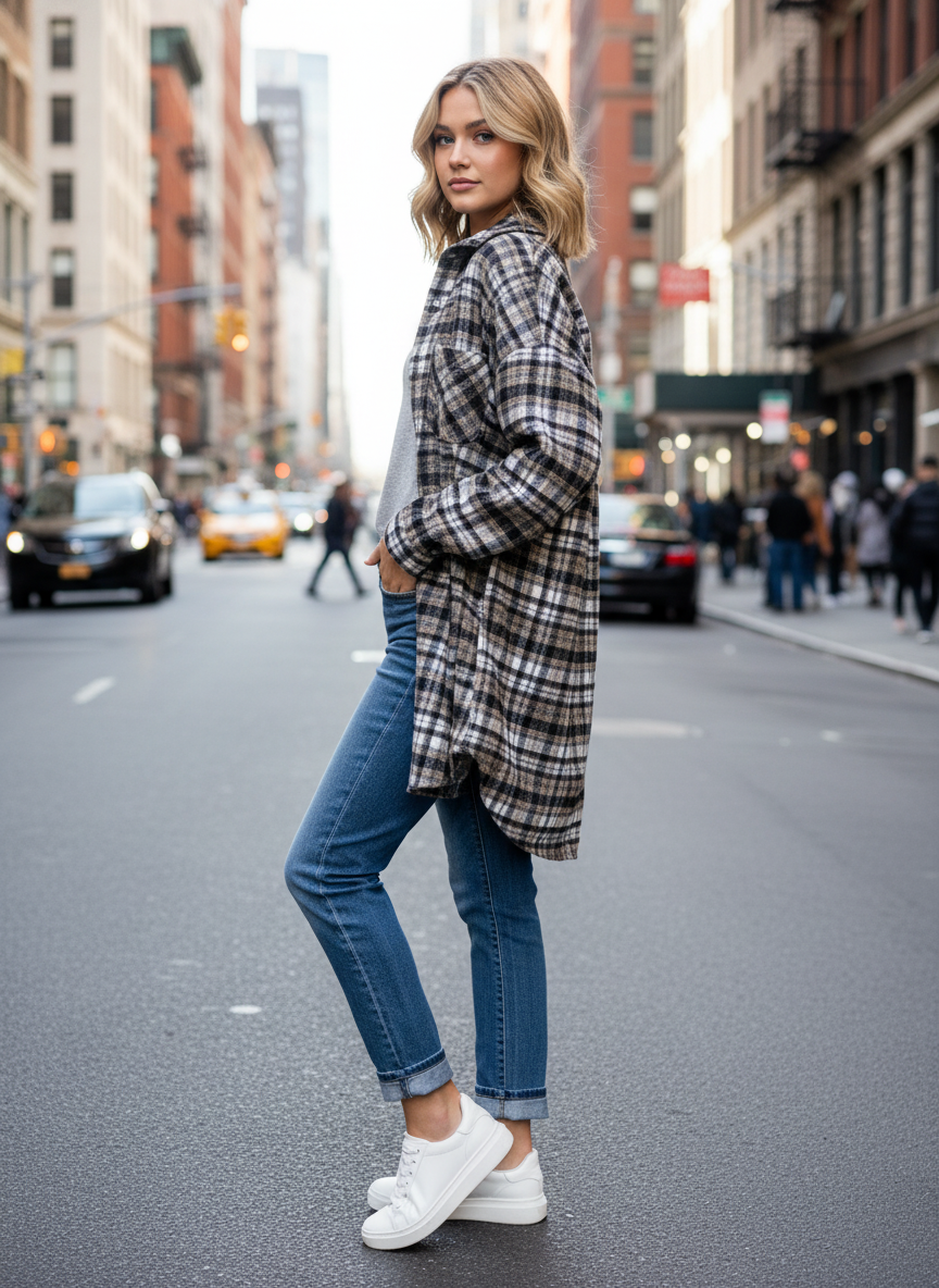 Shacket in Black Plaid