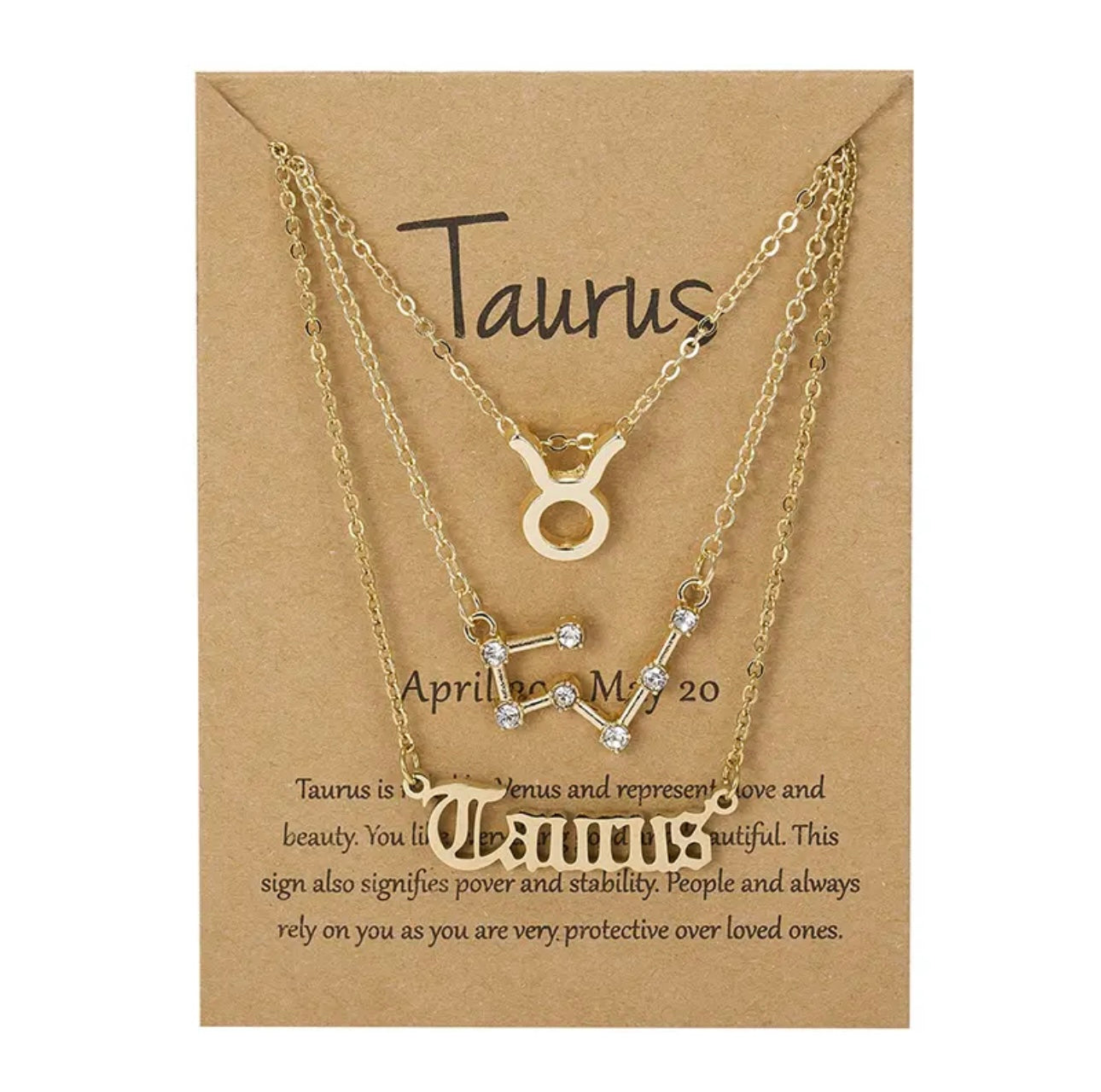 Taurus Zodiac Necklace Triple Set Gold 