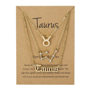 Taurus Zodiac Necklace Triple Set Gold 