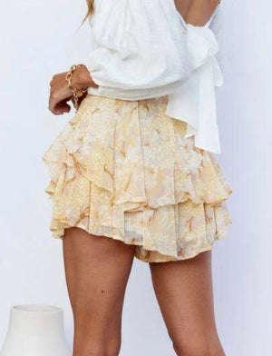 Two Tier Chiffon Shorts in Lemon Floral