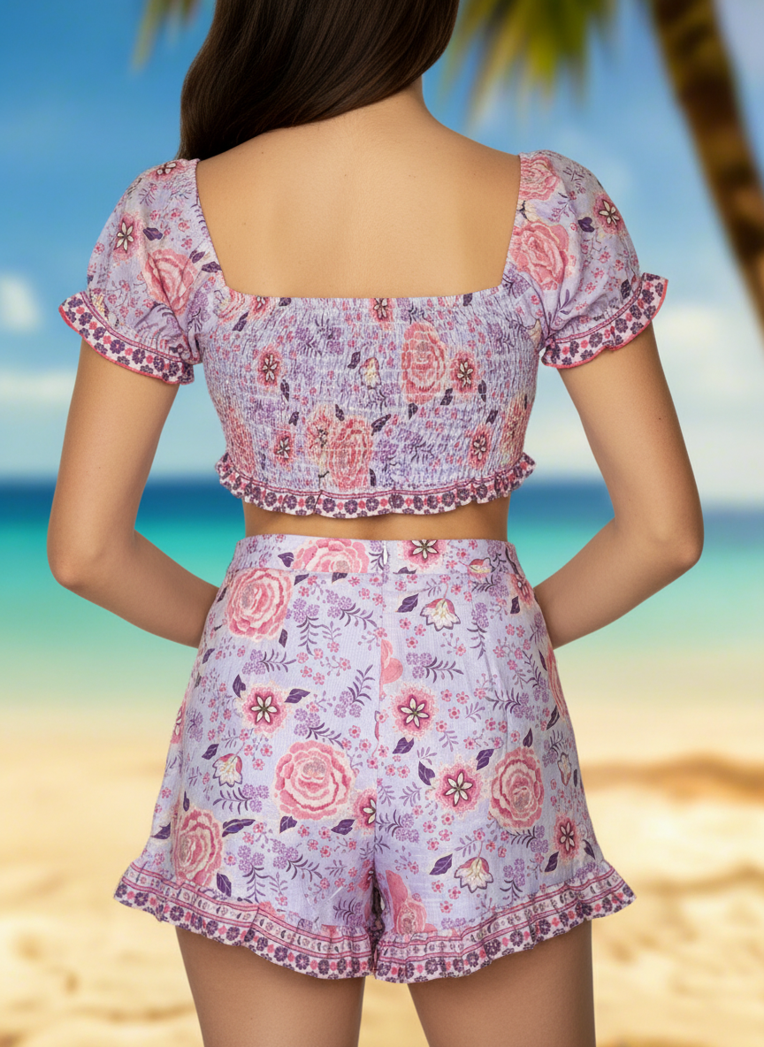 Bustier Top & Skort Set in Lilac Floral Print