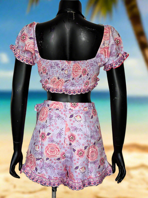 Bustier Top & Skort Set in Lilac Floral Print