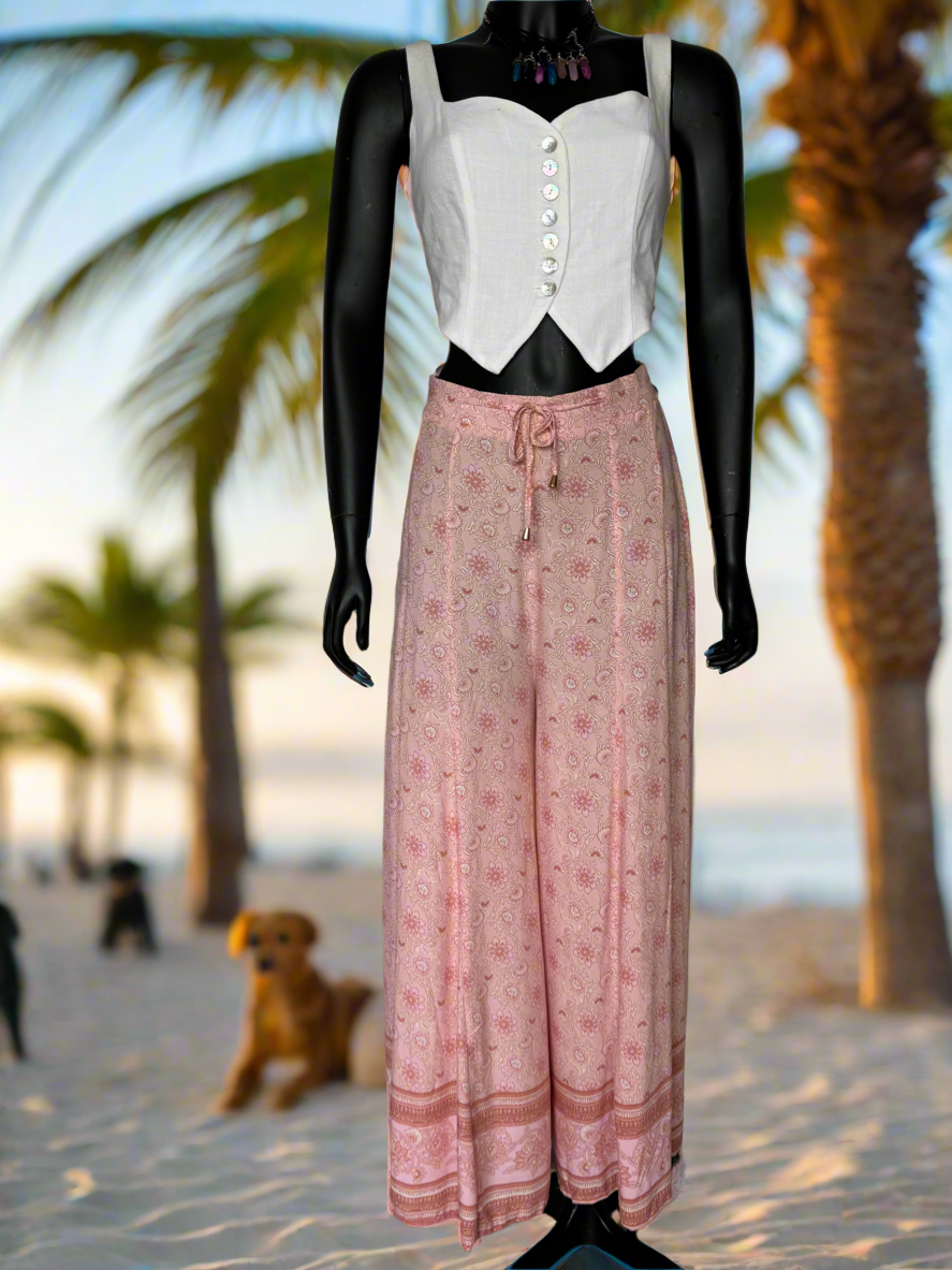 Boho Palazzo Pants in Pink Floral