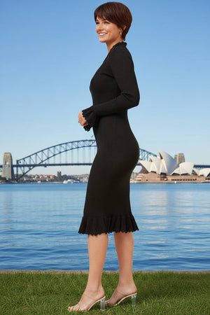 Ellie Ribbed Knit Ruffle Midi Dress