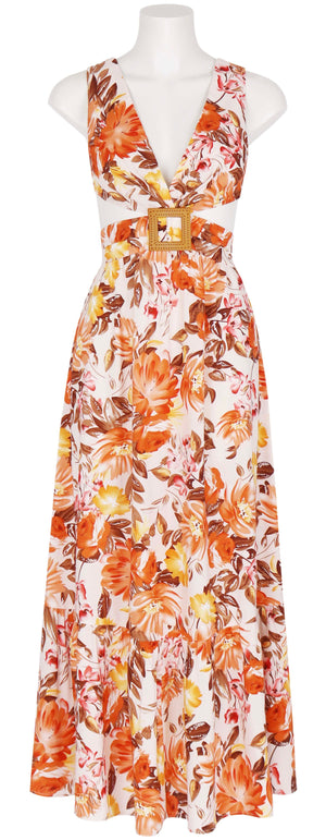 Backless Cutout Maxi Dress in Autumn Floral Print