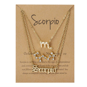 Scorpio Zodiac Necklace Triple Set Gold 
