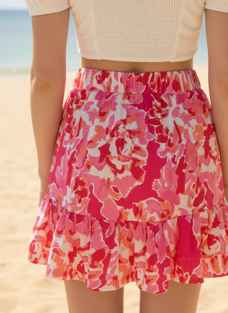 Pink Print Mini Skirt with Pockets