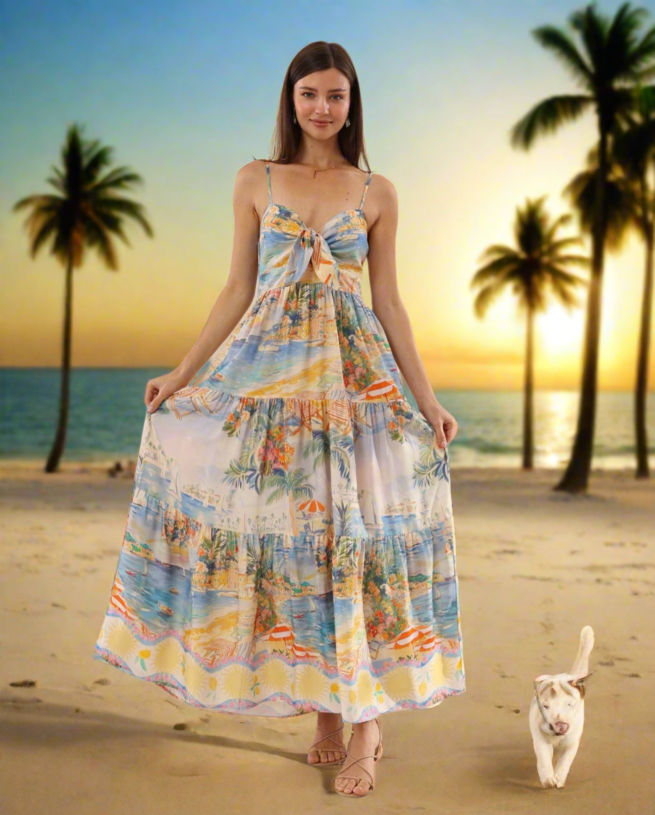 Sunday Sweetheart Maxi Dress in Beachside print