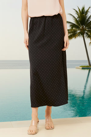 Satin Diamonté Encrusted Midi Skirt