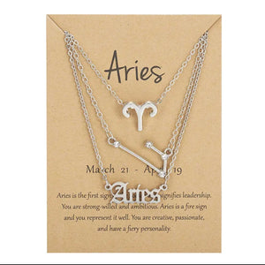 Aries Zodiac Necklace Triple Set Silver 