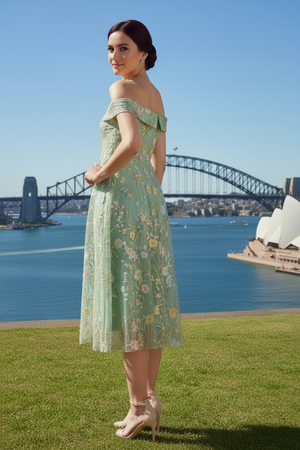 Rita Off Shoulder Swing Midi Dress