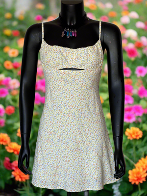 Slip Dress with Keyhole in Yellow Floral Print