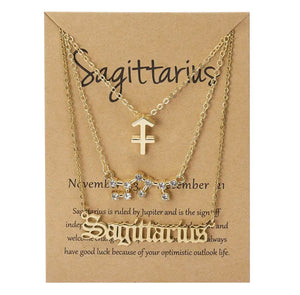 Sagittarius Zodiac Necklace Triple Set Gold 