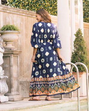 Long Sleeve Gypsy Maxi Dress in Navy Print