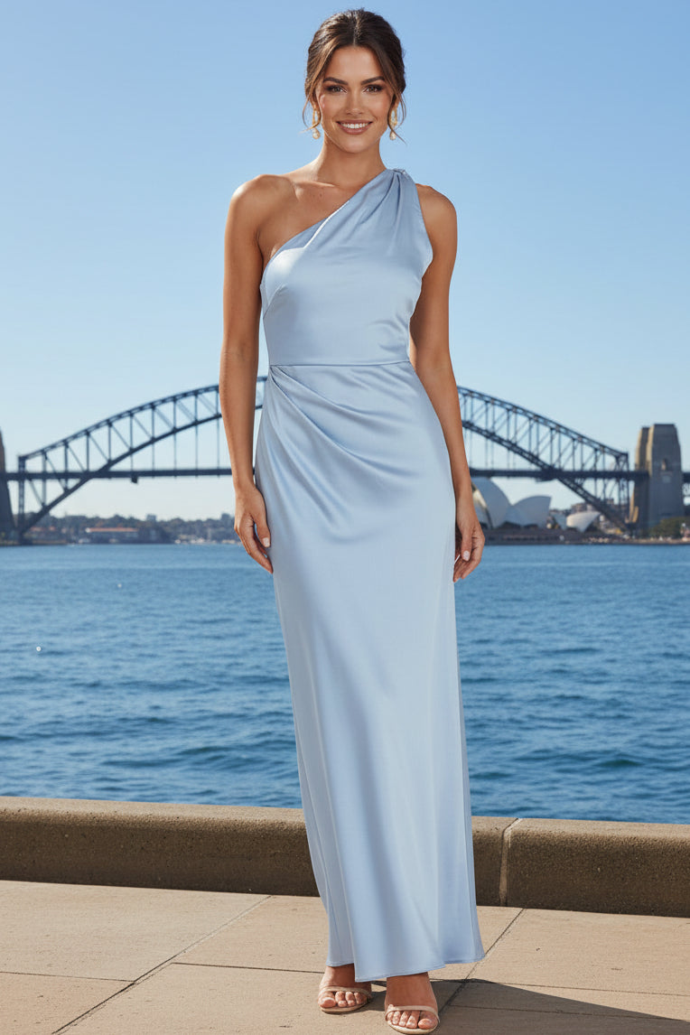 Ada One Shoulder Formal Dress in Baby Blue