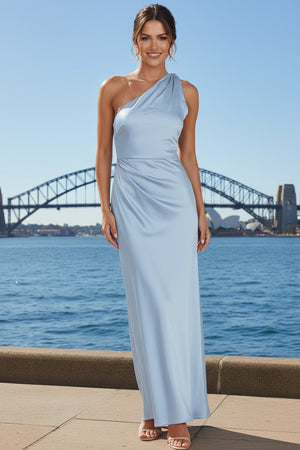 Ada One Shoulder Formal Dress in Baby Blue