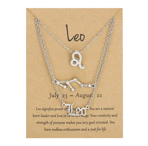Leo Zodiac Necklace Triple Set Silver 