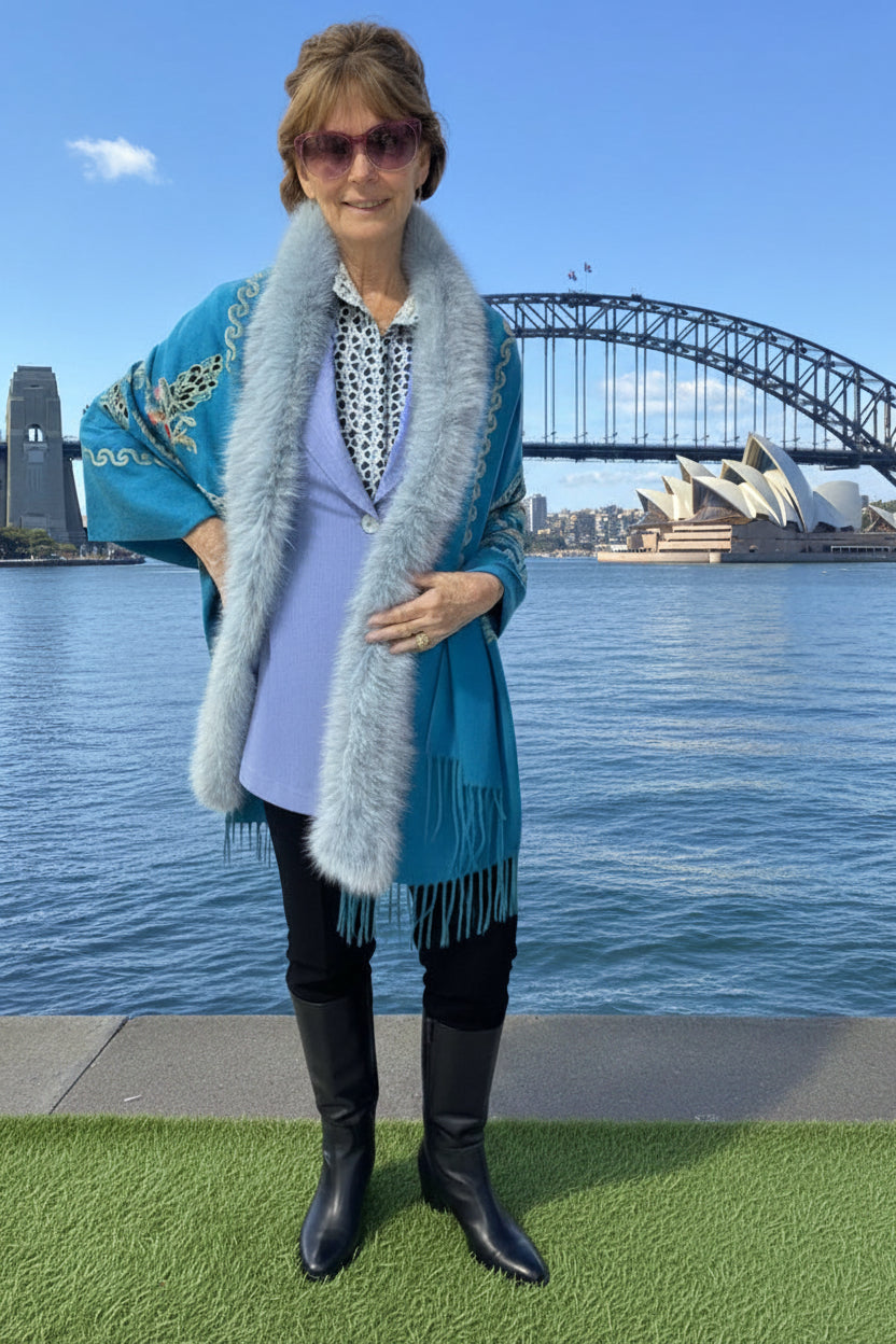 Faux Fur Trim Shawl