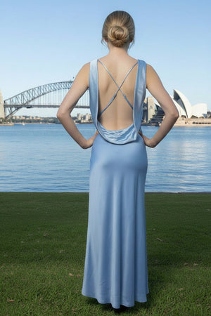 Tiffany Cowl Back Formal Dress in Baby Blue