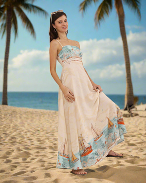 Baby Doll Maxi Dress in Horses & Resort Print